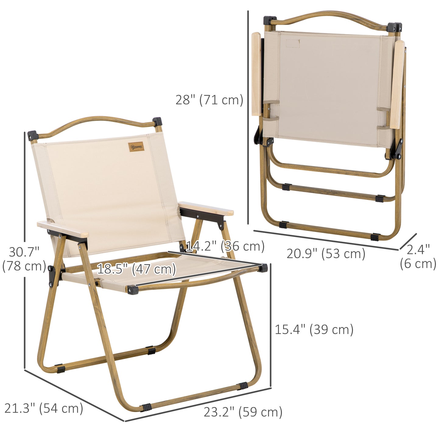 Set of 2 Camping Chair, Lightweight Folding Chair, Portable Armchairs, Excellent for Festivals, Fishing, Khaki
