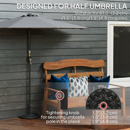 21 lbs Resin Half Umbrella Base, Concrete Half Umbrella Stand Outdoor Umbrella Base with Flower-Leaf Design, Patio Umbrella Stand for Outdoor Lawn Poolside, Black