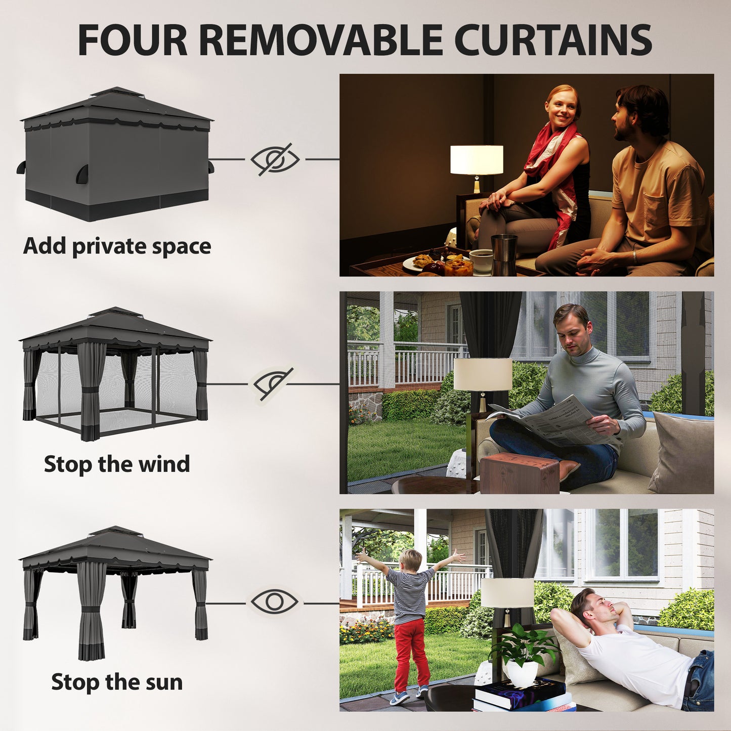 10' x 12' Double Roof Patio Gazebo Canopy, Outdoor Gazebo Shelter with Netting & Curtains, for Garden, Lawn and Deck