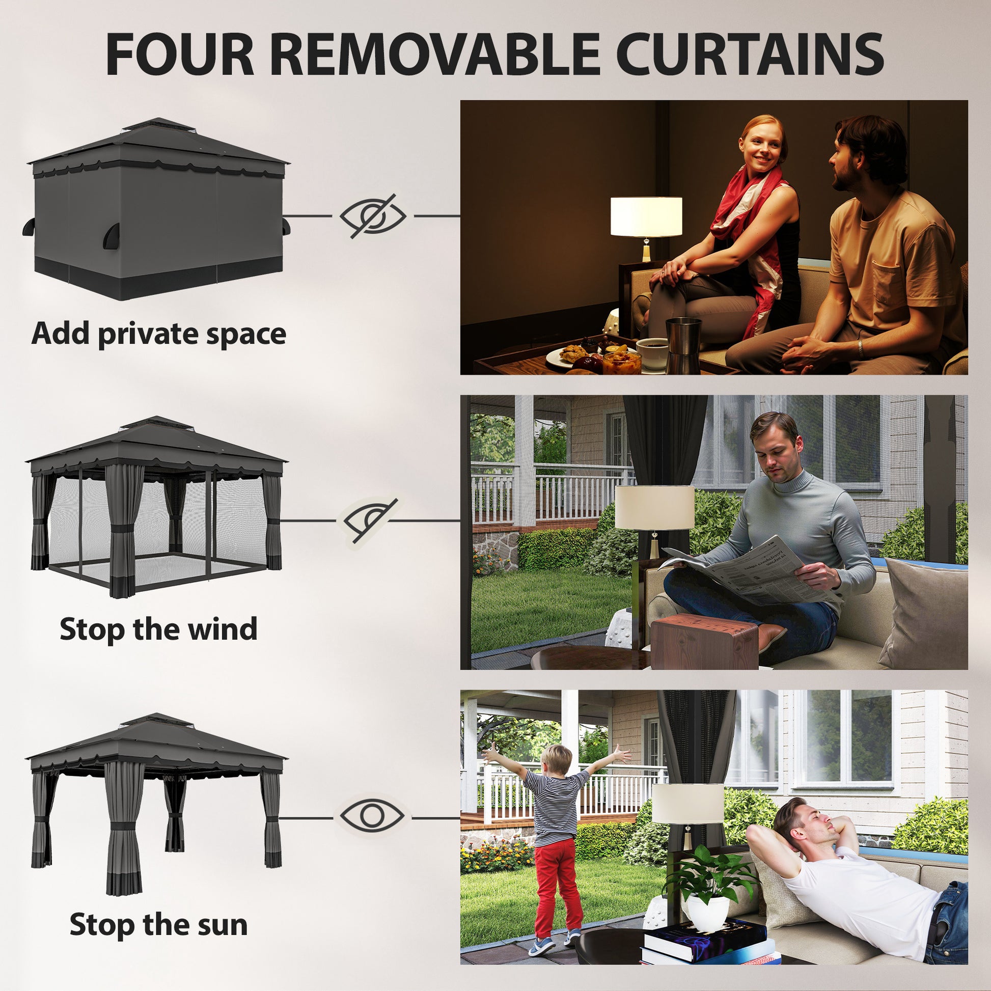 10' x 12' Double Roof Patio Gazebo Canopy, Outdoor Gazebo Shelter with Netting & Curtains, for Garden, Lawn and Deck