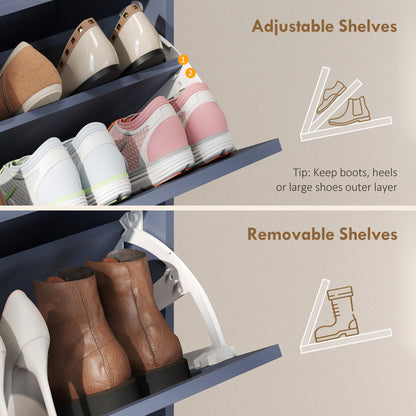Shoe Storage Cabinet with 2 Flip Drawers, Farmhouse Narrow Shoe Cabinet, Holds Up to 16 Pairs, Blue