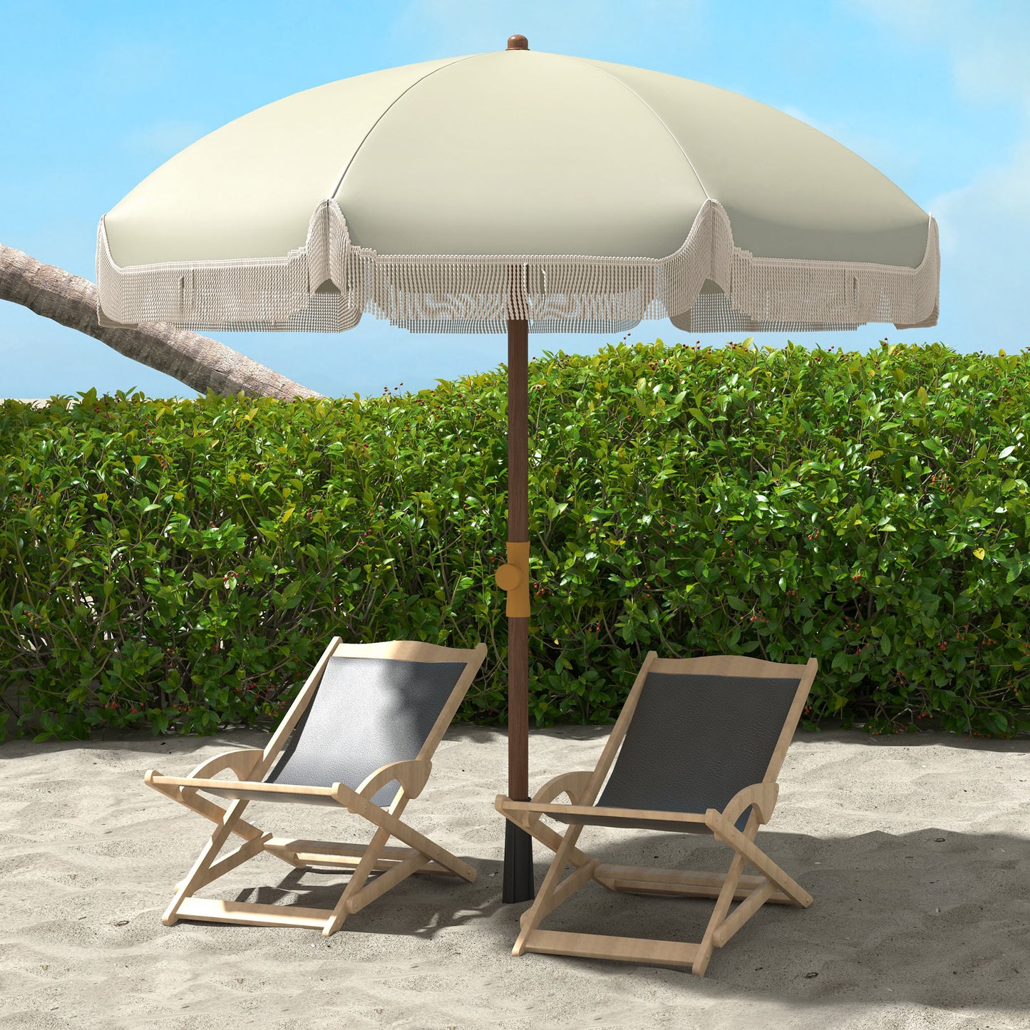 6.2' Beach Umbrella for Travel, Vent, Ruffles, Carry Bag, Portable Outdoor Umbrella for Garden, Light Green