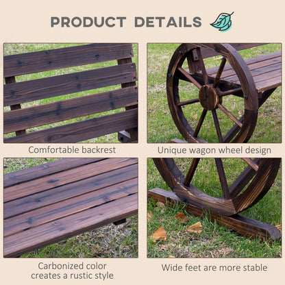 42" Wood Wagon Wheel Bench Garden Loveseat Rustic Seat Relaxing Lounge Chair Outdoor Decorative Seat Park Decor, Brown