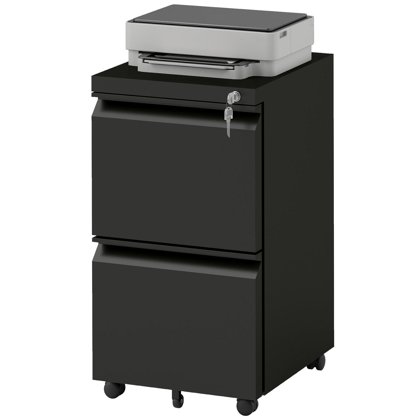 Mobile Vertical Filing Cabinet with Lock, 2-Drawer Steel File Cabinet with Adjustable Hanging Bar for Letter, A4 and Legal Size, Black