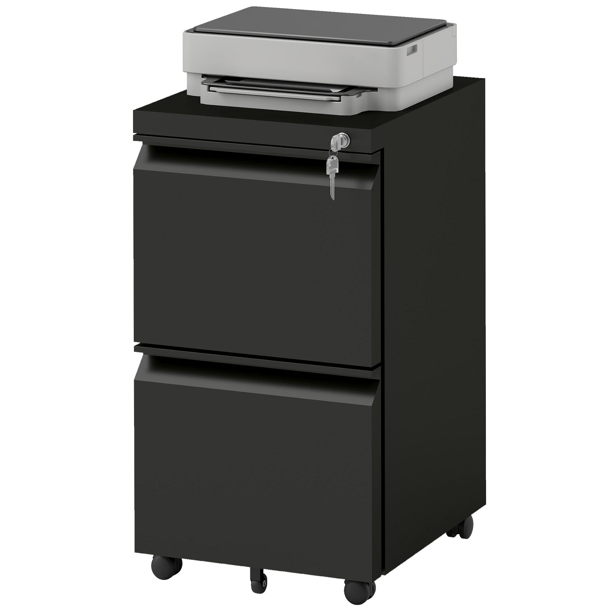Mobile Vertical Filing Cabinet with Lock, 2-Drawer Steel File Cabinet with Adjustable Hanging Bar for Letter, A4 and Legal Size, Black