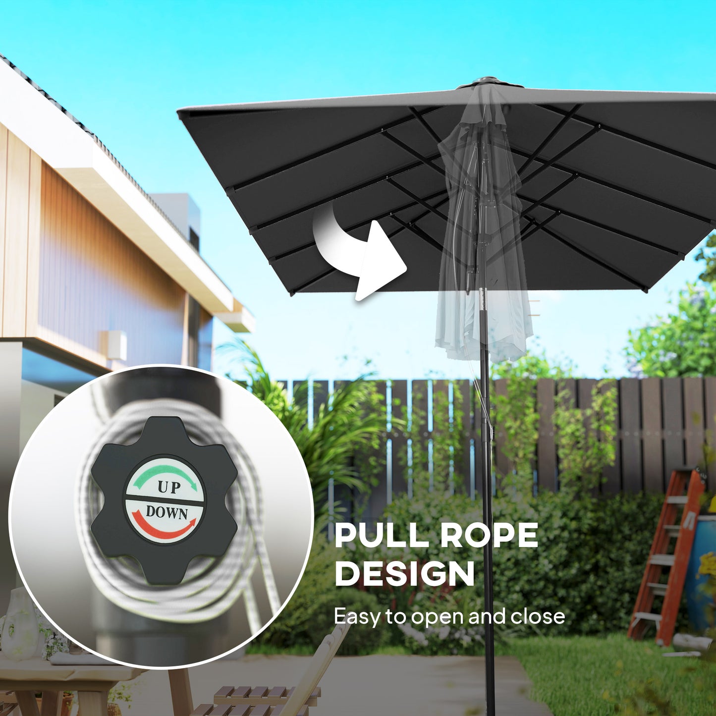 Double-Sided Patio Umbrella Parasol with Tilt, Adjustable Height, Vents and 12 Ribs, for Garden, Deck, Grey