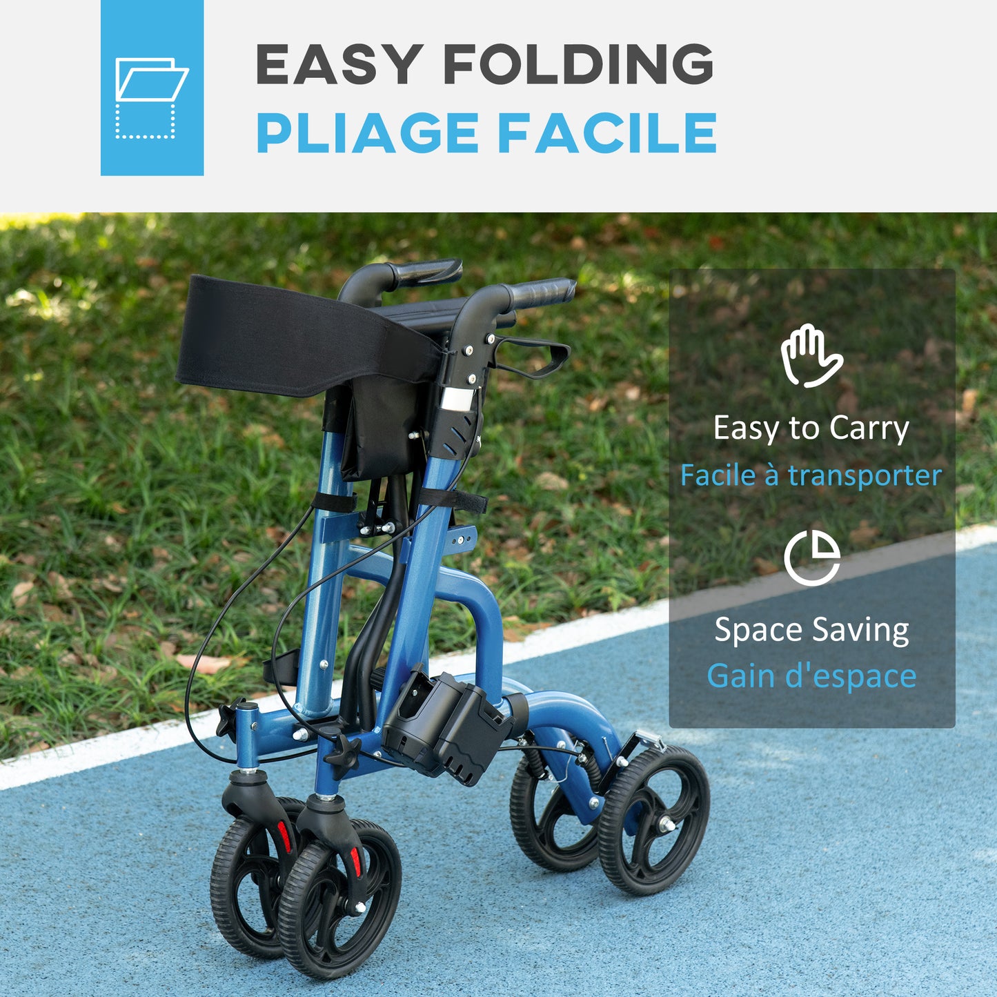 Rollator Walker for Seniors and Adults with 8'' Wheels, Padded Seat and Backrest, Storage Bag Blue