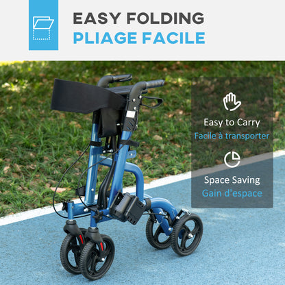 Rollator Walker for Seniors and Adults with 8'' Wheels, Padded Seat and Backrest, Storage Bag Blue