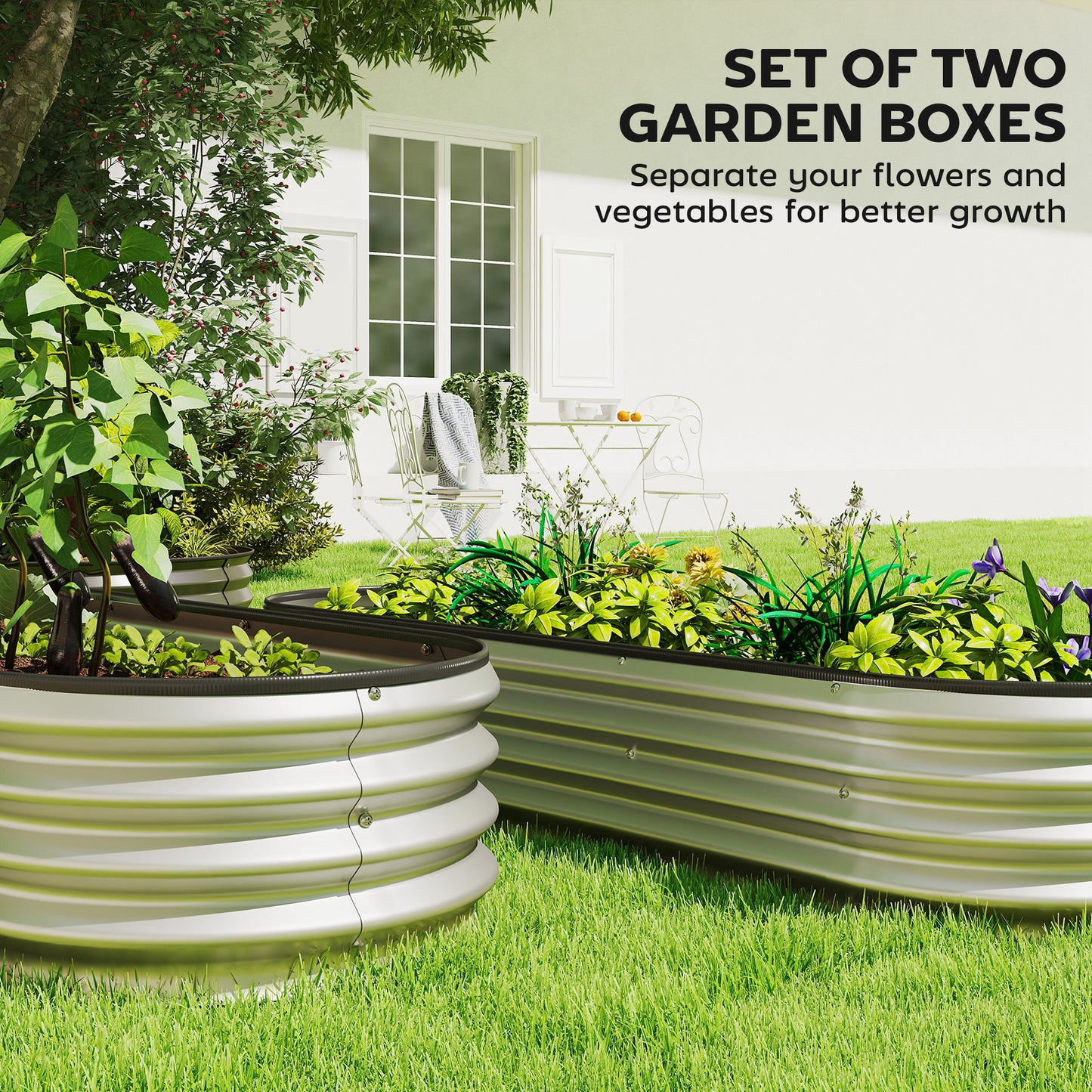 2Pcs Galvanized Raised Garden Bed, 6 x 2 x 1 ft Modular Metal Garden Beds with Rubber Strip Edging, Silver