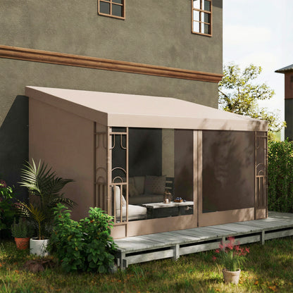 10' x 13' Wall Pergola, Outdoor Gazebo with 2 Curtains and 2 Nettings, UV Resistant, for Patio, Deck, Khaki