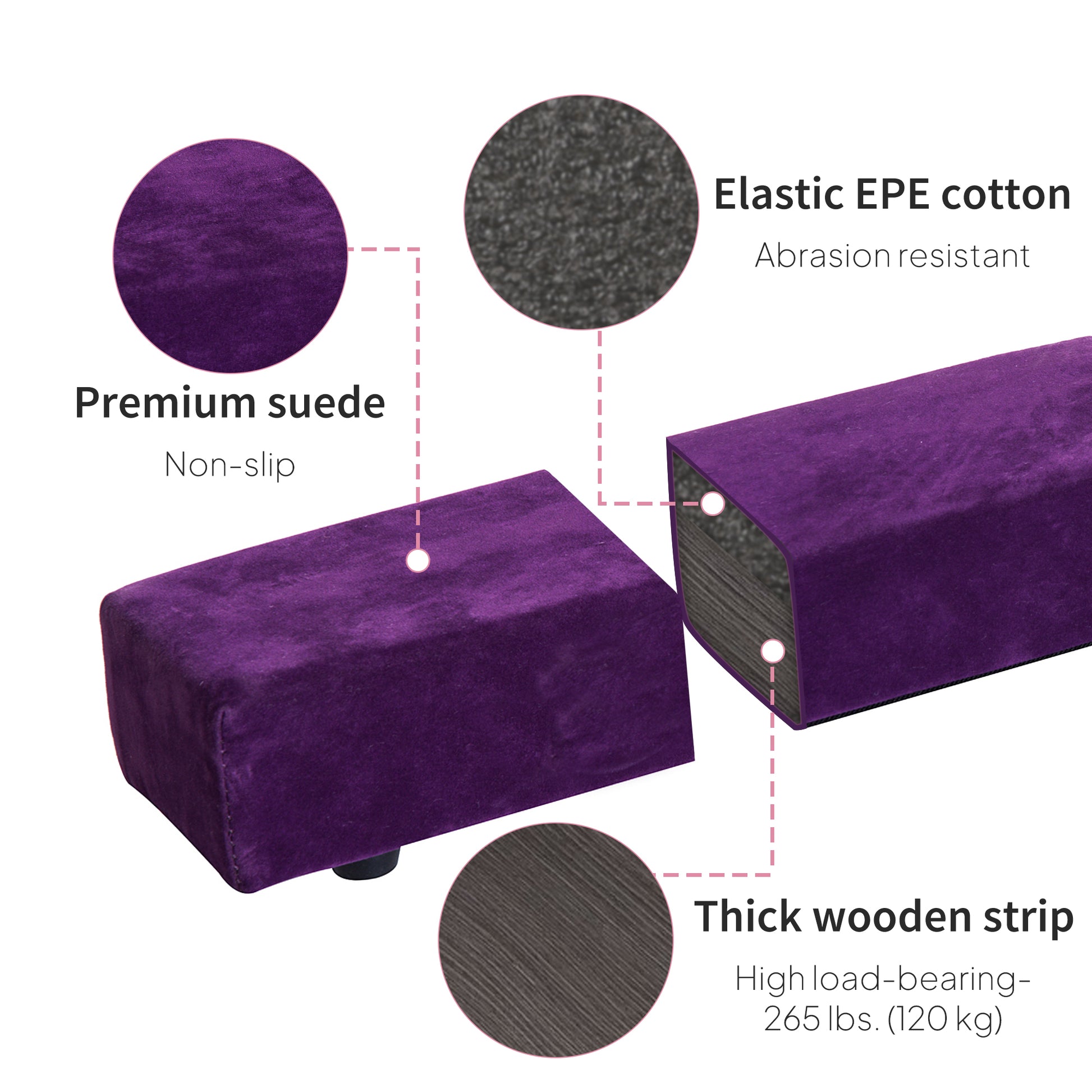Soozier 7ft Folding Balance Beam, Gymnastics Beam with Wood Core, Purple