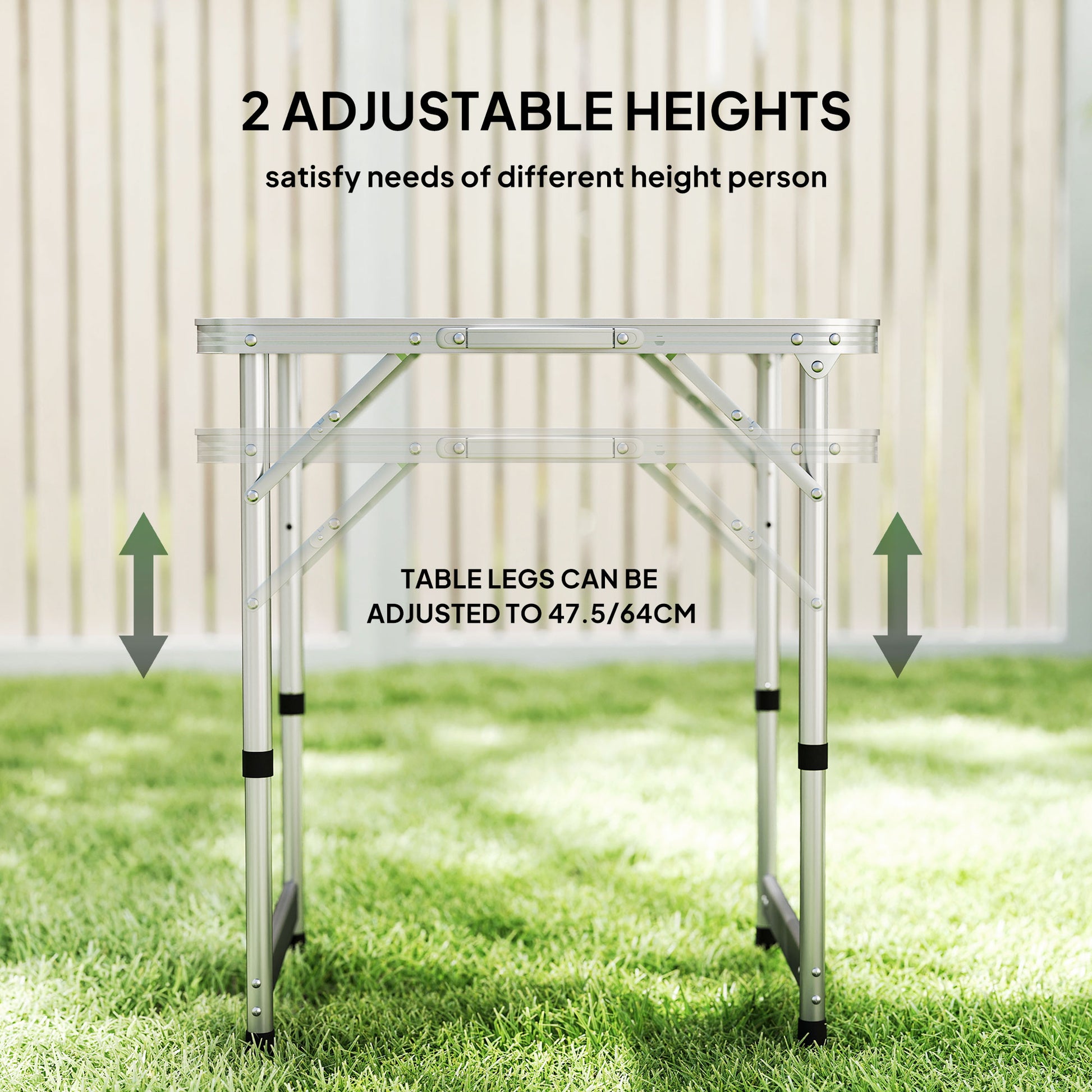 Folding Adjustable Patio Picnic Table Portable Camping Dining Lunch Table Aluminum Frame Silver