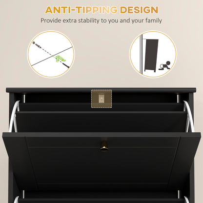 Narrow Shoe Storage with 3 Flip Drawers and Adjustable Shelves, Shoe Cabinet Organizer for 12 Pairs of Shoes, Black
