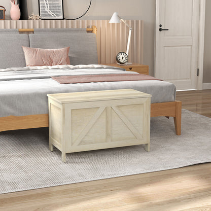 Storage Trunk Box Organizer with Farmhouse Panel Safety Hinge to Open Up 100° Natural