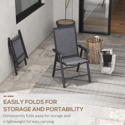 2-Piece Folding Chair Set for Relaxing on Patio Balcony Garden, Comfortable Outdoor Furniture with Armrests, Dark Grey