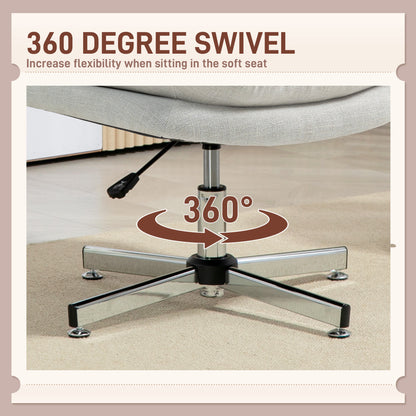 Computer Desk Chair, Armless Office Chair with Wide Padded Seat and Adjustable Height, Cream White