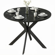 39" Dining Table, Contemporary Round Kitchen Table with Steel Legs, Black Wood Grain