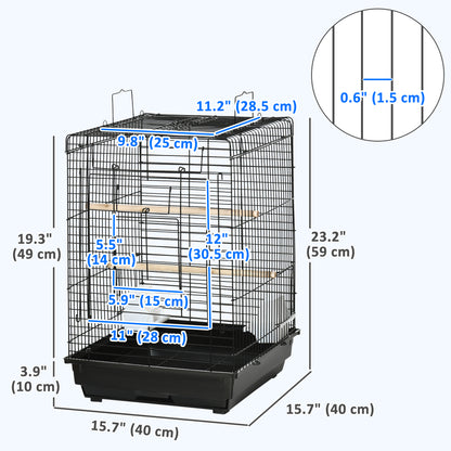 23" Bird Cage Flight Parrot House Cockatiels Playpen with Open Play Top and Feeding Bowl Perch Pet Furniture Black