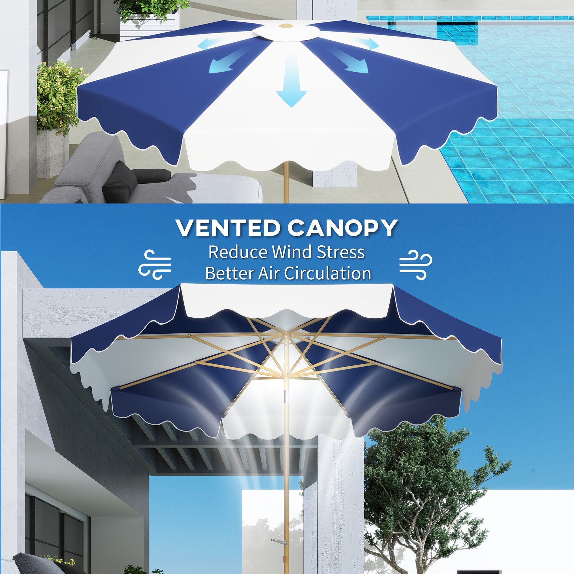 9FT Patio Umbrella with 8 Ribs, Crank & Tilt, UPF 50+ for Garden, Deck, Poolside, Mixed Colour