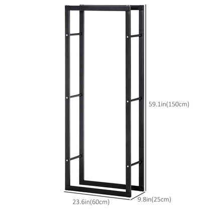 23.6" x 9.8" x 59.1" Firewood Rack Outdoor, Log Holder Fireplace Storage Rack with Handles and 220 lbs. Weight Capacity, Black