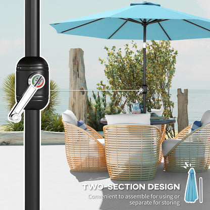 10' x 8' Round Market Umbrella, Patio Umbrella with Crank Handle and Tilt, Outdoor Parasol for Garden, Sky Blue