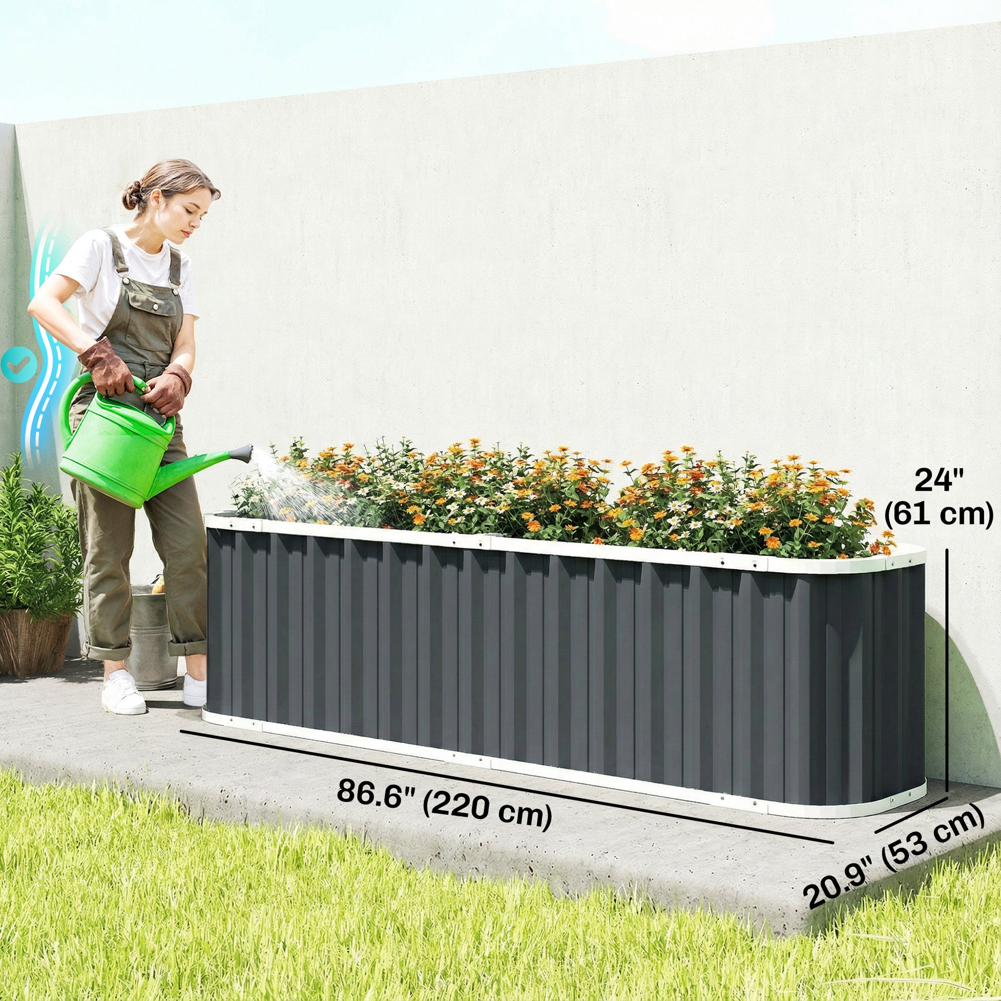 Galvanized Raised Garden Bed, Deep Root Planter Box, Outdoor Garden Bed with Plant Labels, 7' x 2' x 2', Dark Grey
