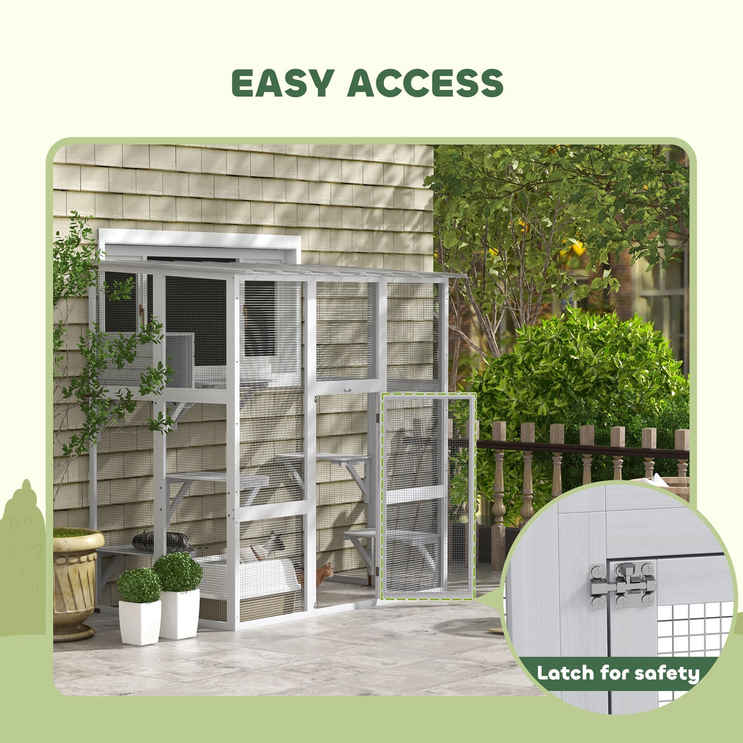 Large Outdoor Catio with Weatherproof Roof, Bridge, Resting Box, Platforms, White