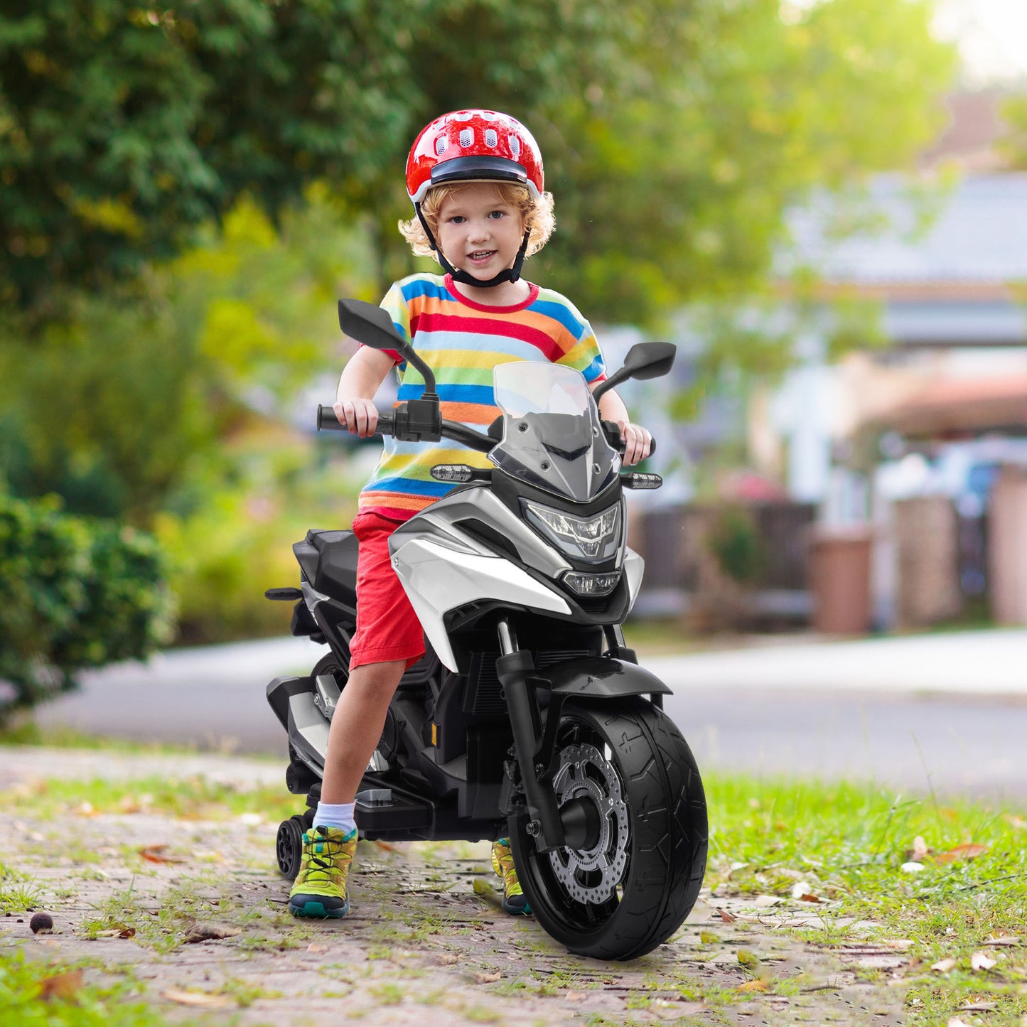 Qaba Honda Licensed 12V Ride on Motorbike for Kids with Headlights Music Training Wheels, for 3-6 Years, White