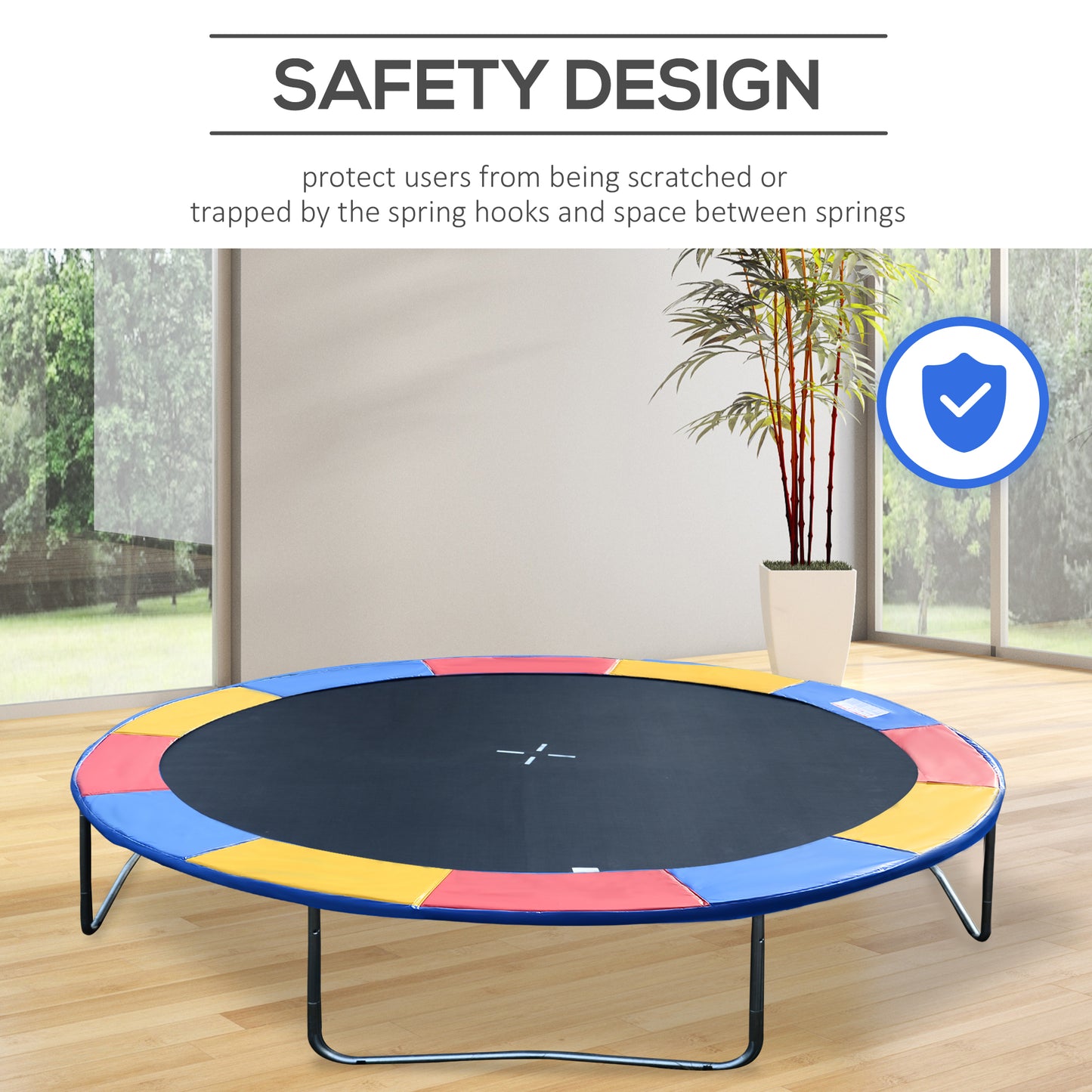Soozier Trampoline Pad, 14FT Replacement Trampoline Safety Pad Mat Spring Cover, Water-Resistant, UV-Resistant, Tear-Resistant, No Holes for Pole, Colorful