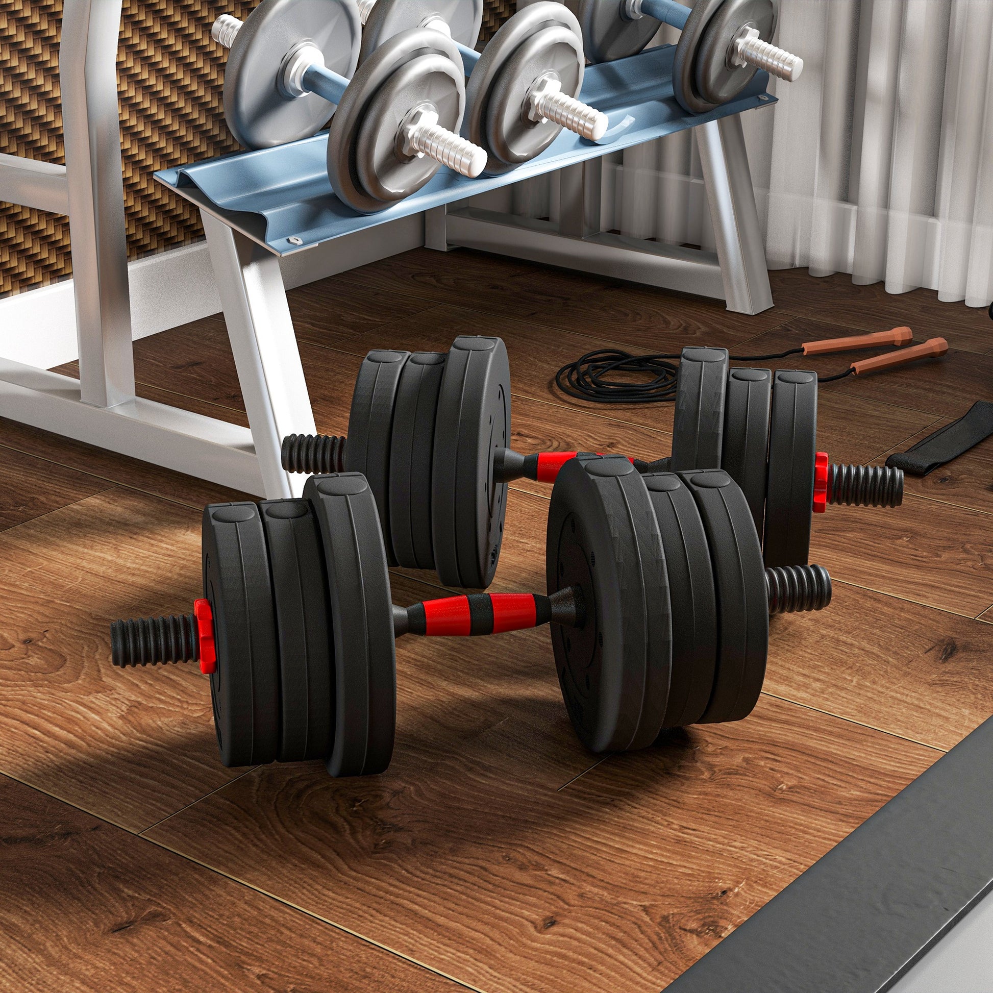 Soozier 44lbs 2-in-1 Adjustable Dumbbells Weight Set, Dumbbell Hand Weights Barbell for Body Fitness, Lifting Training for Home, Office, Gym, Black and Red