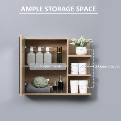 Medicine Cabinet with Mirror, Wall Mounted Bathroom Mirror Cabinet, Bathroom Wall Cabinet with 3 Open Shelves, Natural