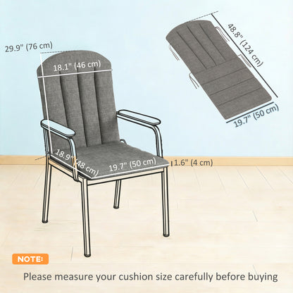 Set of 2 Patio Chair Cushions, High Back Adirondack Chair Cushion with Ties, High-Density Foam, Dark Grey