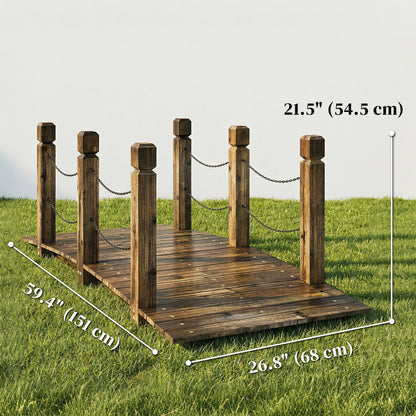 Garden Bridge Carbonized Wood Decorative Footbridge with Chain Handrails for Backyard Walkway 5ft Carbonized