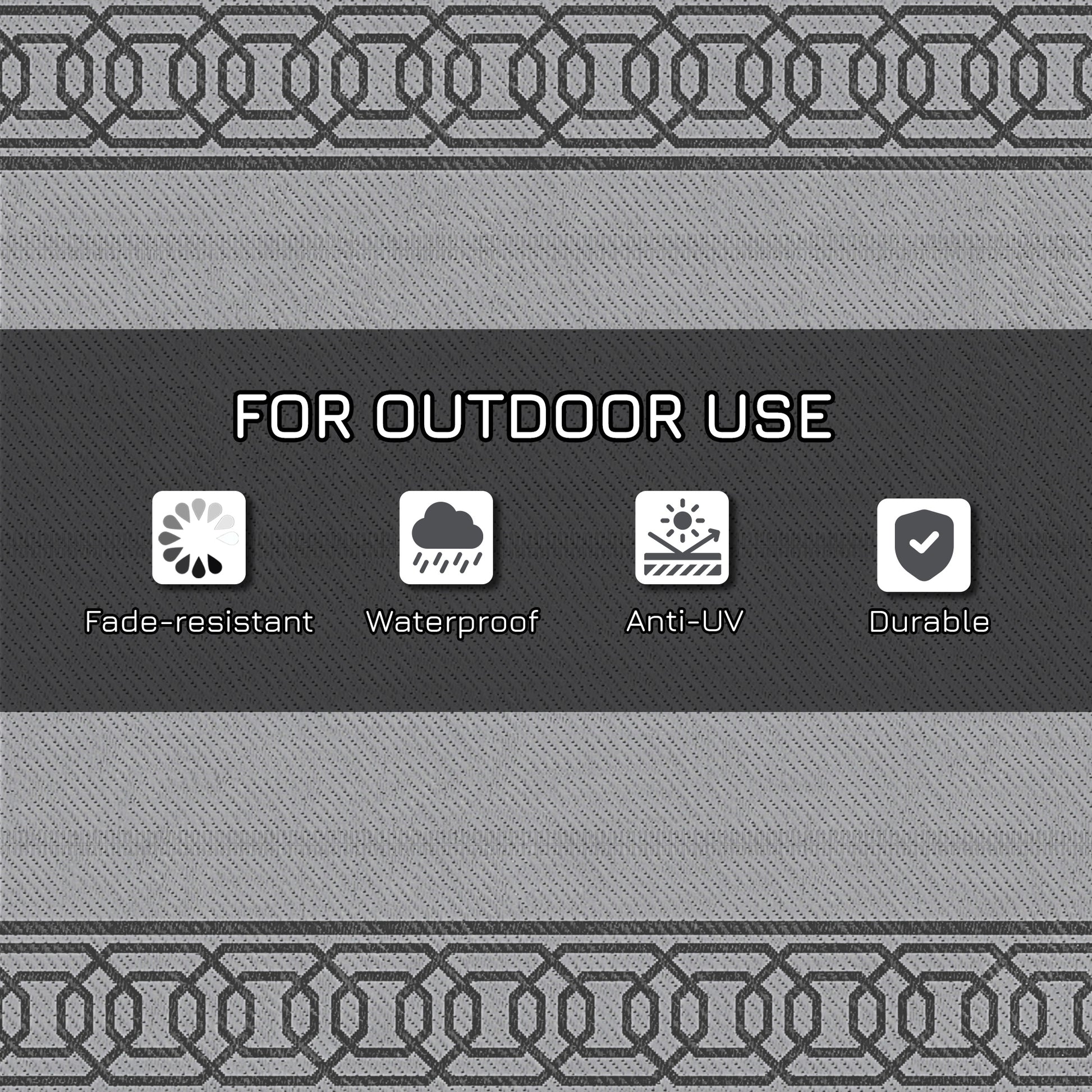 Portable Outdoor Rug with Carrying Bag, 9' x 18' Reversible Mat, Waterproof Plastic Straw RV Rug, Black and Grey