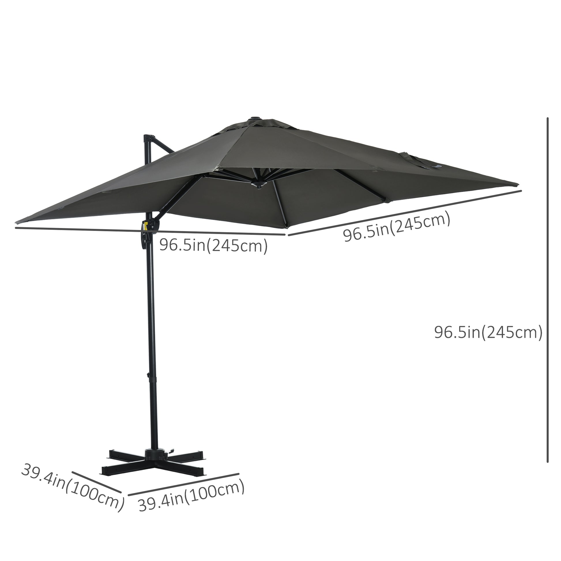 8' x 8' Square Patio Hanging Offset Umbrella with 360° Rotation, Aluminum Outdoor Cantilever Parasol with Crank & Tilt, Sun Canopy Shelter with Cross Base, Grey