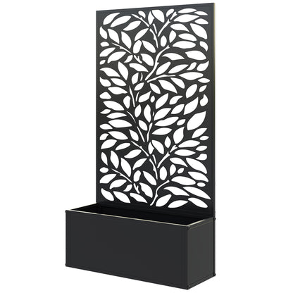 Metal Raised Garden Bed with Privacy Panel, Freestanding or Wall Mounted Outdoor Planter Box for Garden, Patio