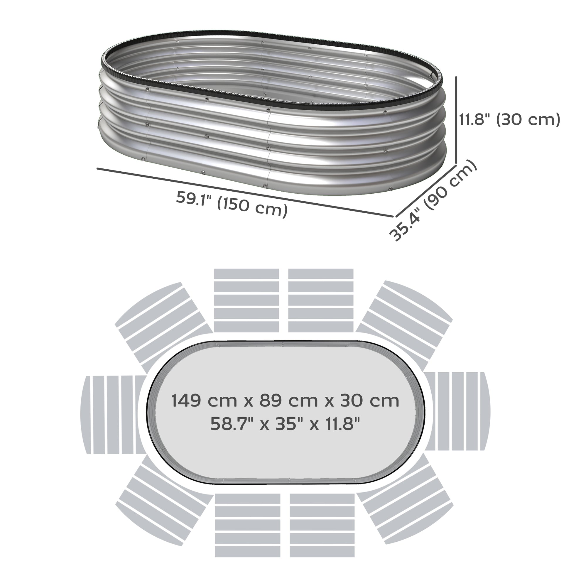 2Pcs Galvanized Raised Garden Bed, 5 x 3 x 1 ft Modular Metal Garden Beds with Rubber Strip Edging, Silver