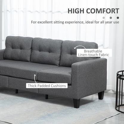 L-shaped Sofa, 3 Seater Couch with Ottoman, Corner Sofa with Thick Padded Cushion and Wood Legs, Dark Grey