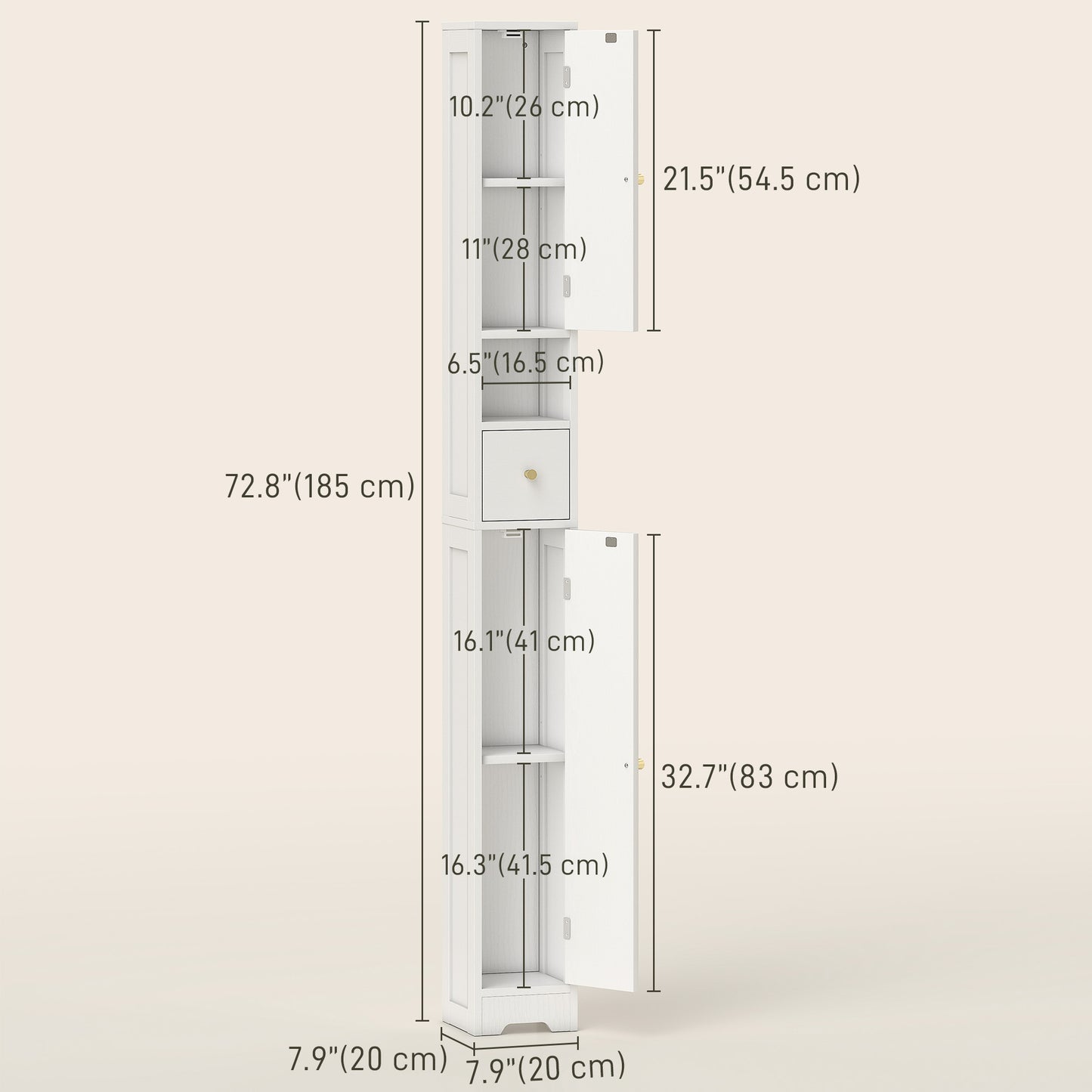 Tall Bathroom Cabinet, Modern Slim Bathroom Storage with Arched Doors, Drawer and Open Shelf, Narrow Storage, White