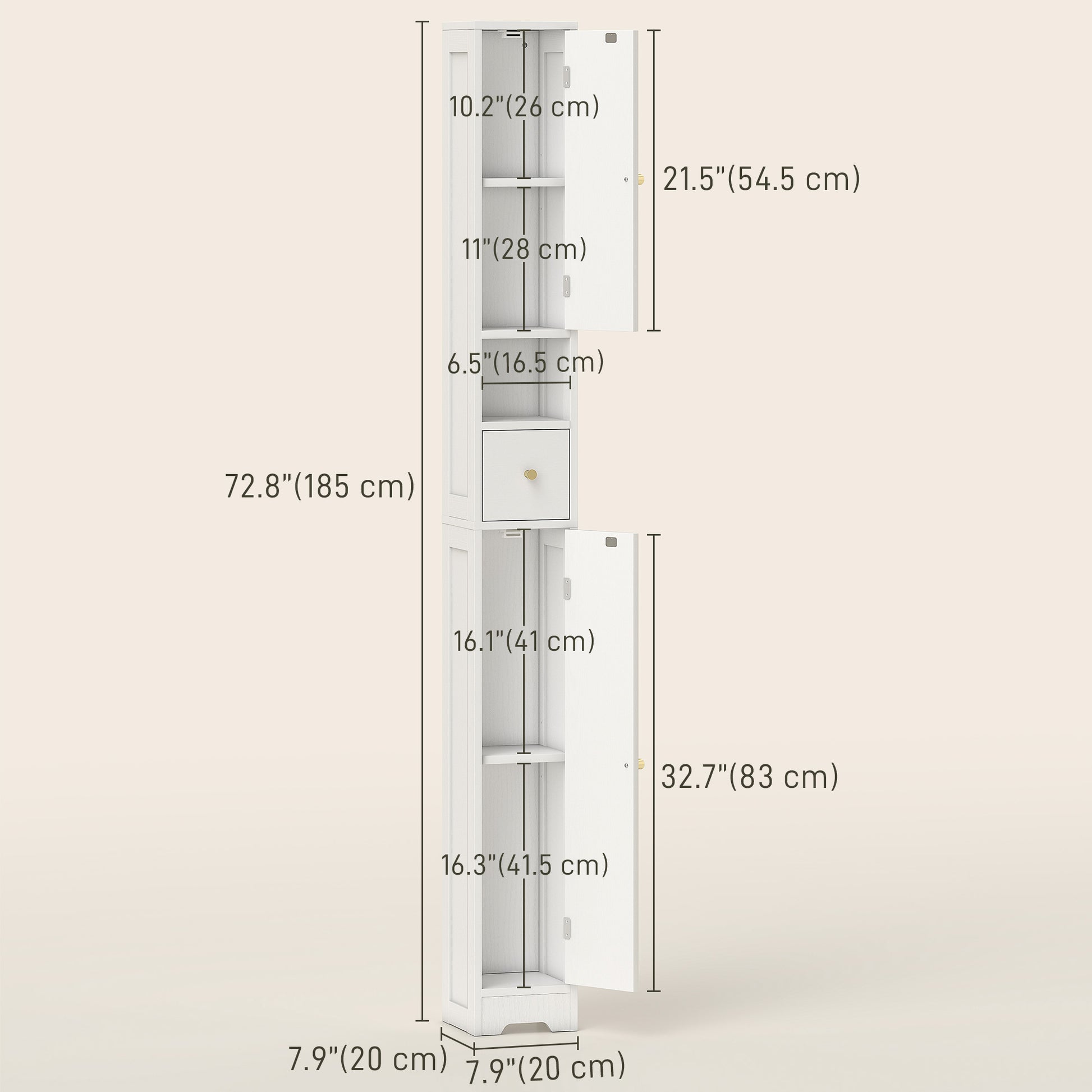 Tall Bathroom Cabinet, Modern Slim Bathroom Storage with Arched Doors, Drawer and Open Shelf, Narrow Storage, White