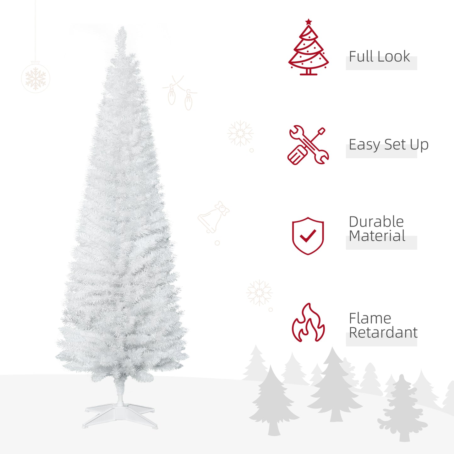 6 FT Christmas Tree Classic Tree Holiday Indoor Decoration, with Stable Plastic Base, White