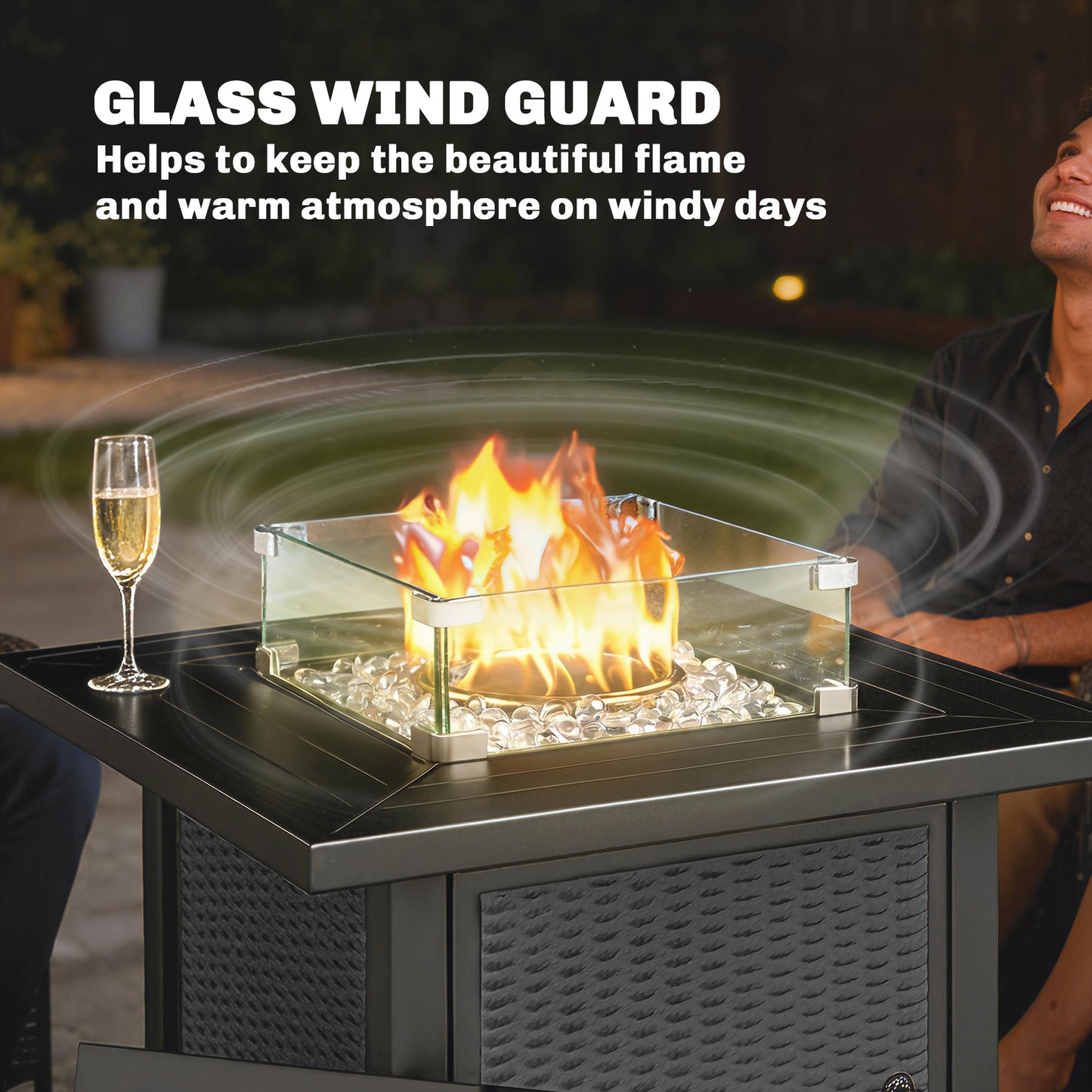 32" Propane Gas Fire Pit Table, 50,000 BTU Square Patio Table with Fire Pit, Wind Guard, Lid, CSA Certified, Black