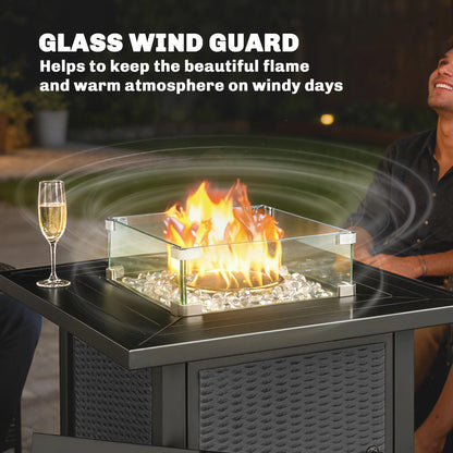 32" Propane Gas Fire Pit Table, 50,000 BTU Square Patio Table with Fire Pit, Wind Guard, Lid, CSA Certified, Black