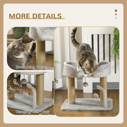 Cat Tower Condo for Indoor Cats, Small Cat Tree with Jute Scratching Posts, Top Perch, Dangling Balls, Light Grey