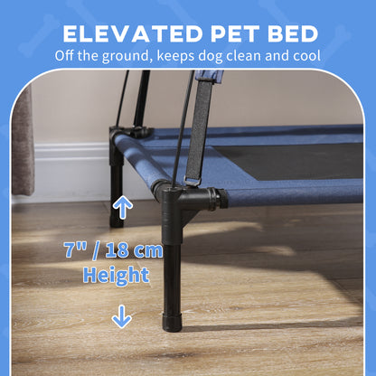Elevated Cooling Pet Bed Portable Raised Dog Cot with Canopy for Medium Sized Dogs, Dark Blue