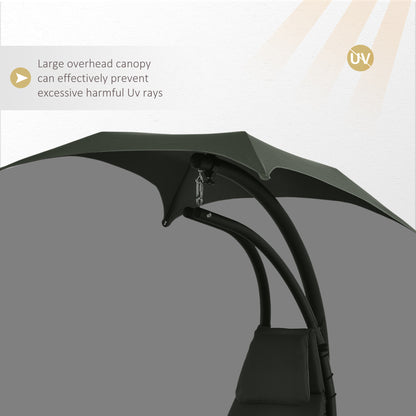 Outdoor Hammock Chair with Stand, Floating Chaise Lounge Chair with Soft Padded Cushion, Hanging Hammock Swing Reclining Seat with Canopy Umbrella, Charcoal Grey