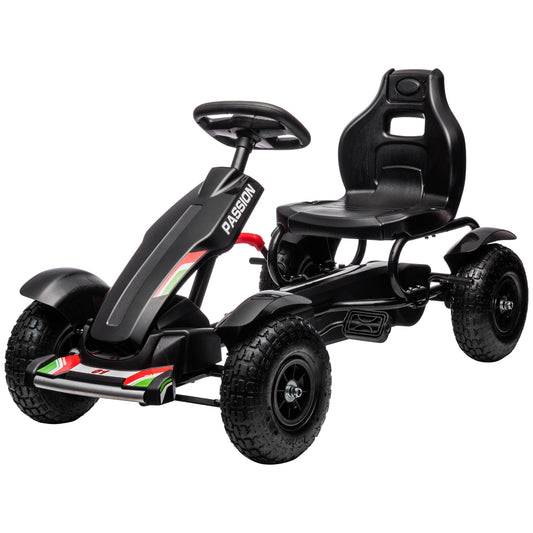 Aosom Pedal Go Kart for Kids, Pedal Car with Adjustable Bucket, Handbrake, 4 Rubber Wheels Powered Ride, Black