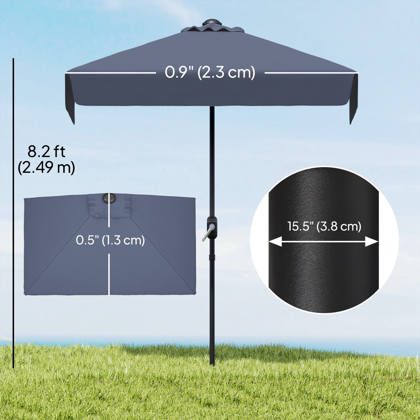 7.5ft Half Umbrella Semi Patio Parasol with Crank Handle, Top Vent for Garden, Balcony- NO BASE INCLUDED, Dark Blue