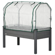 Raised Garden Bed with PE Greenhouse Cover Outdoor Elevated Wood Planter Box for Herbs and Vegetables Dark Gray