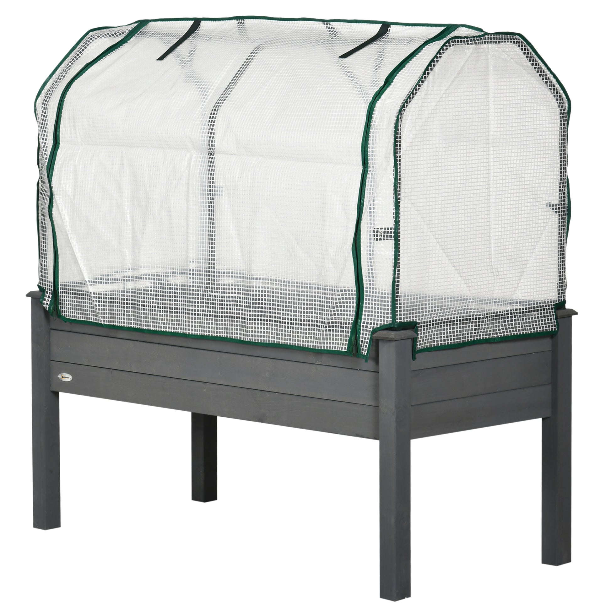 Raised Garden Bed with PE Greenhouse Cover Outdoor Elevated Wood Planter Box for Herbs and Vegetables Dark Gray